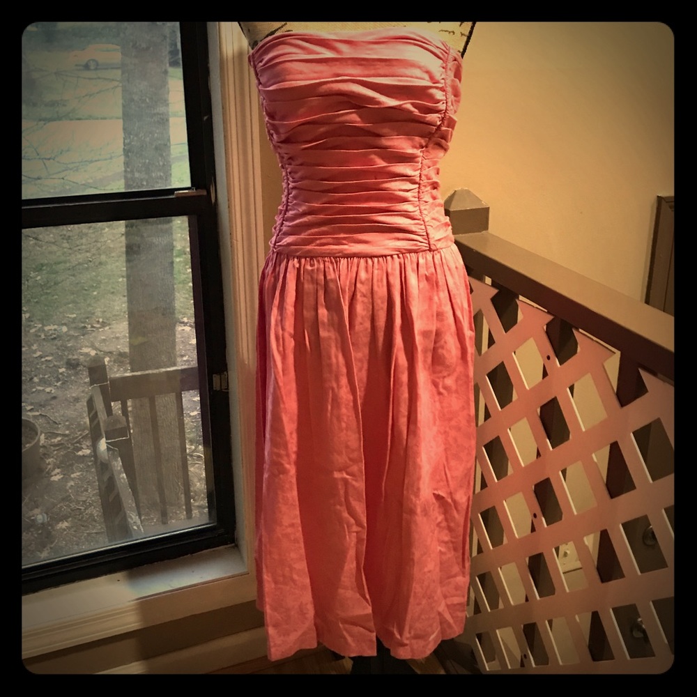 Belle France Pink Strapless Dress Textured Floral